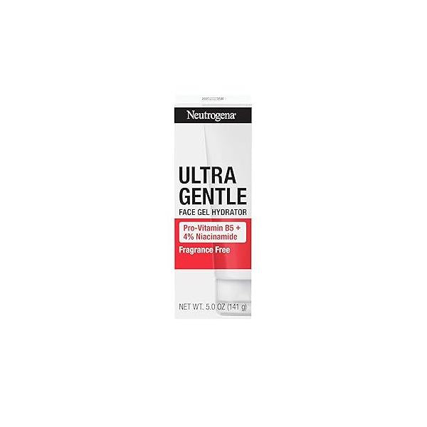 Neutrogena Ultra Gentle Face Gel Hydrator with Pro-Vitamin B5 & 4% Niacinamide Designed for Acne-Prone Skin, Lightweight Cream Targets Uneven Skin Tone, Fragrance-Free, 5.0 oz