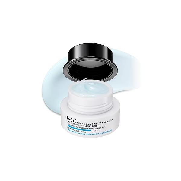 belif Aqua Bomb - Daily Niacinamide Hydrating Moisturizer, Lightweight Plumping Facial Cream with Hyaluronic Acid & Squalane, Cooling Effect, Anti-Aging, Korean Skincare, 1.68 fl oz (50ml)