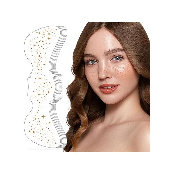 Face Makeup Patche, Freckle Stickers, Glitter Freckles Tattoo, Easy to Stick, Waterproof Long Lasting Party Stickers for Women - 6 Set (Gold)