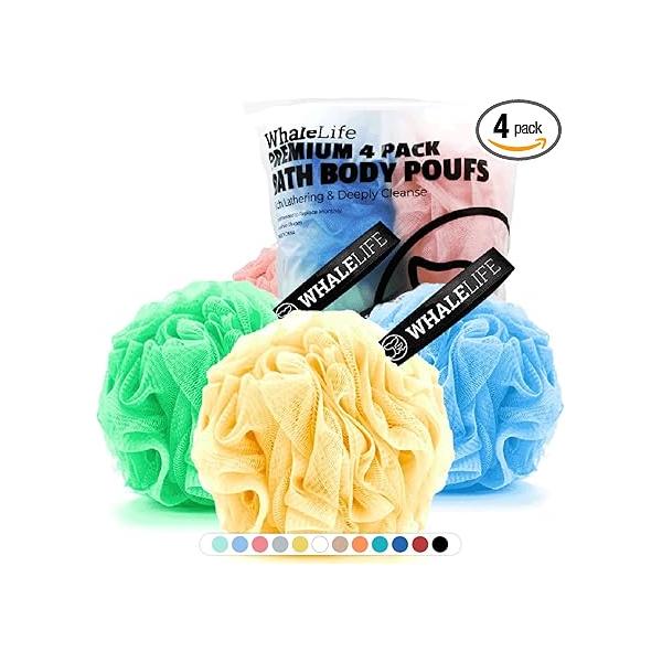 Loofah Sponge Bath for Women Men 4 Pack (Pink Blue Green Yellow)