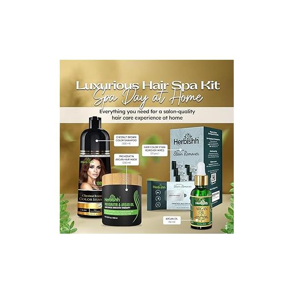 Herbishh Hair Color Shampoo for Gray - Natural Dye Colors in Minutes Lasts Up To 3-4 Weeks 500ML 3-In-1 Colors, Cleanses, and Conditions (Black)