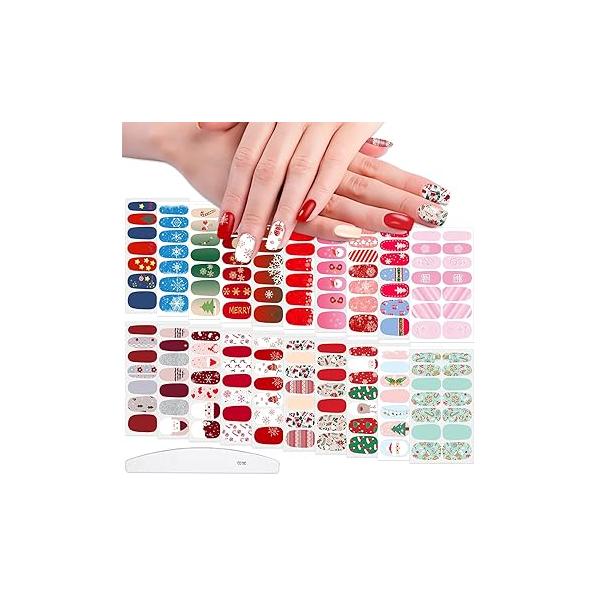 WOKOTO 20 Sheets Christmas Full Cover Nail Polish Stickers Santa Clause Reindeer Snowflakes Strips For Holiday Gel Wraps
