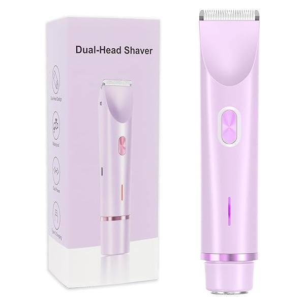 2 in 1 Bikini Trimmer for Women Dual Head Shaver Electric Razors Lady Pubic Hair, Ipx7 Waterproof Underarm Arm Leg Face Body