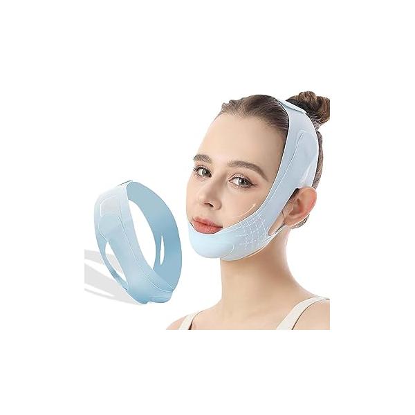 Double Chin Mask, Reusable V Line Face Lift 2025 New Chin, Jawline Enhancer Adjustable Slimming Band for Shaped Contour, Facial Strap, Blue