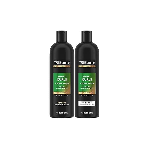 TRESemmé Shampoo and Conditioner, Bouncy Curls with Coconut Infusion - Hydration, Heat Protection & Frizz Control for Curly Hair, 16.5 Oz Ea