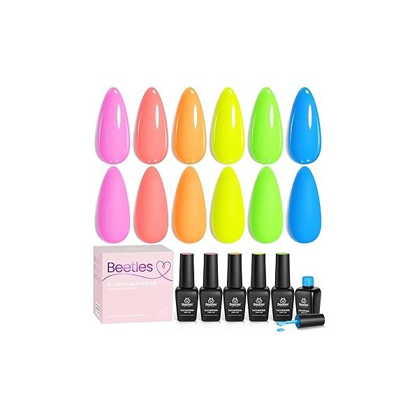 Beetles Pink Gel Nail Polish Set - 6 Colors Shimmer Kit Hot Pearl White Glitter Color Reverie Collection Soak Off Uv LED Lamp Gift for Women & Girls