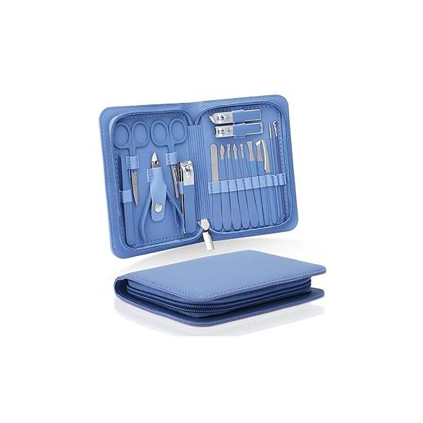 Professional Manicure Set for Fathers Day,17-Piece Nail Care Kit with Stainless Steel Ingrown Toenail Cuticle Cutter Clipper Pedicure Kit,Grooming Kits Portable Travel Case,Gift Dad