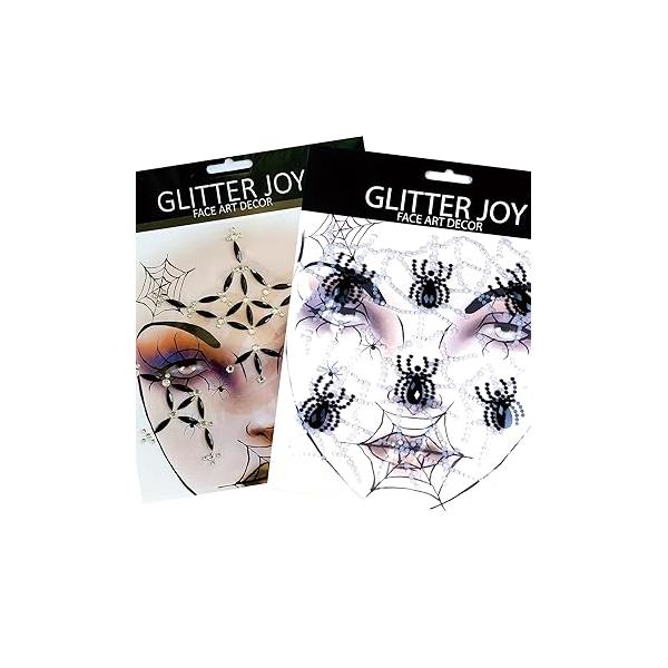 Fake Bat Day Of The Death Skull Face Gems Jewels for Halloween Makeup,2-Pack