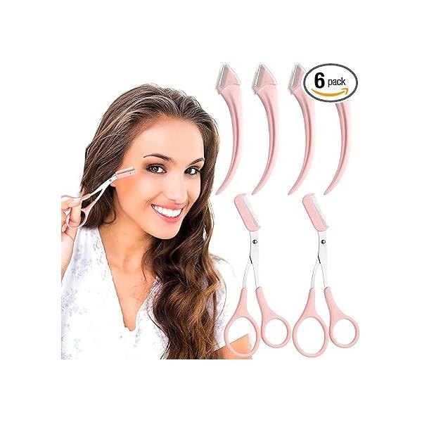 6PCS Eyebrow Trimmer Set Stainless Steel Curved Razor Scissors With Comb, Beauty Tool for Beginners Suitable Any Skin Type Hair Removal Accessories Men Women