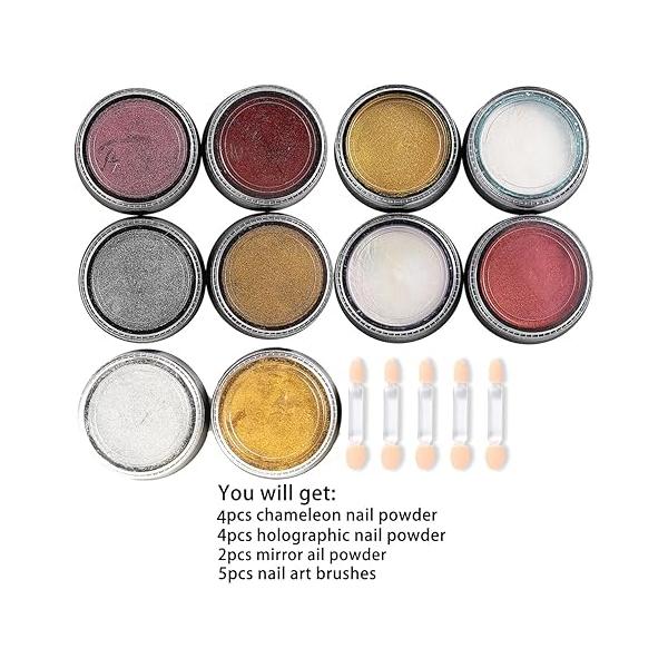 Chrome Nail Powder Set 14 Colors Pink Blue Silver Metallic Effect Mirror for Nails With Brushes Holographic Pigment Chameleon Flakes Gold Leaf Decoration Supplies