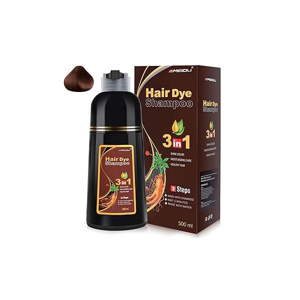 MEIDU Dark Brown Hair Color Shampoo for Gray Coverage, Instant 3-in-1 Dye Women (16.9 Fl oz)