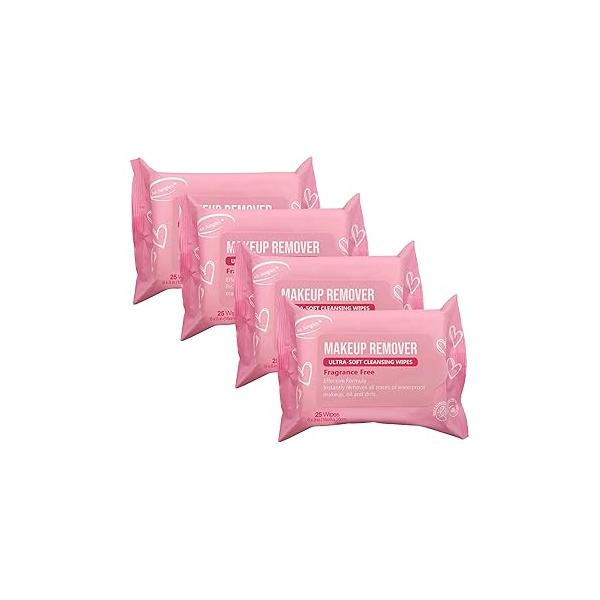 Air Jungles Makeup Remover Wipes 25 Count (Pack of 4), Extra Large 6" x 8", Fragrance-Free, Removes and Oil, Soft Cleansing Wipes, Alcohol Free