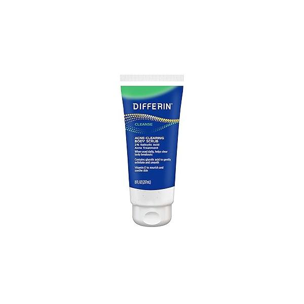 Differin Body Scrub with Salicylic Acid Acne Clearing Improves Tone and Texture Prone Skin on Back Shoulders Chest, 8 Oz (Packaging May Vary)