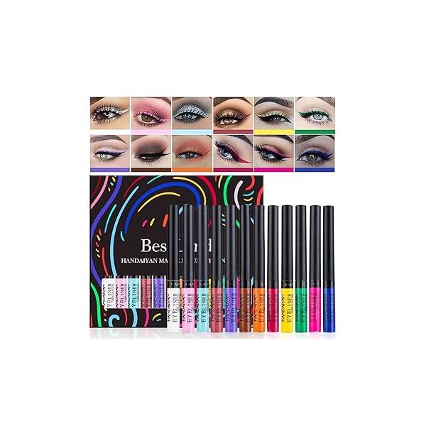 BestLand 12 Colors Matte Liquid Eyeliner Set Colorful UV Neon Pencil Pigmented Waterproof Smudgeproof Long Lasting Eye Liner Xmas Christmas Festival Makeup Gift Kit for Women (Set C)