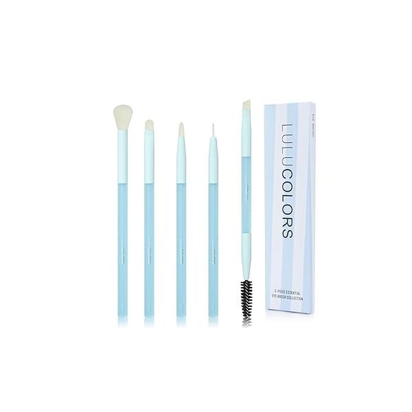 5-Piece Eye Makeup Brush Set - Pink Wooden Handles Soft, Dense Synthetic Bristles Includes Blending, Mini Concealer, Detail, Eyeliner, and Dual-Ended Eyebrow -Eye Kit