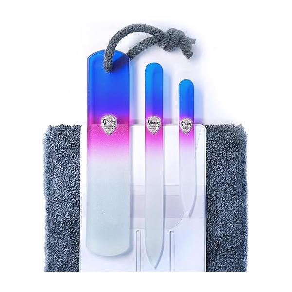 GLADZY Genuine Czech Glass Nail File Set - Callus Remover Foot Rasp, Double Sided Different Grit Surface, Professional Manicure and Pedicure Tools for Natural Nails, Shaper, Ethically Made in EU
