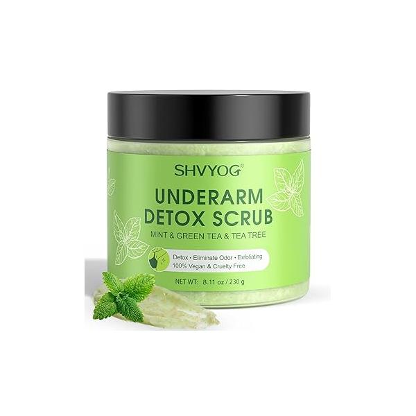 Underarm Detox Scrub, Armpit Green Tea, Mint and Tea Tree Body Deodorant, Natural Dark Remover for Odors Eliminating Exfoliating, also Whole & Sensitive Skin, Unisex 8.11 Oz