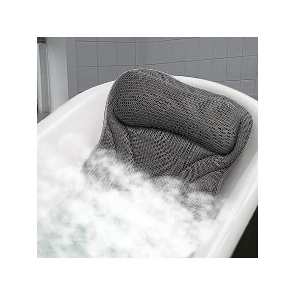 Bath Pillow Bathtub with Neck and Back Support, 6 Non-Slip Suction Cups Soft Breathable Mesh Material Pillows for Tub, Quick -Dry Gray