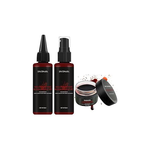 Halloween Makeup Kit - Fake Blood Spray, Washable Gel, Special Effects for Vampire, Zombie, SFX Cosplay