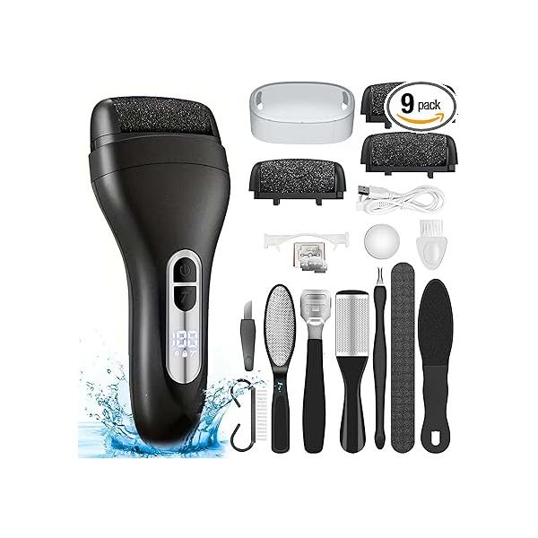 Electric Callus Remover for Feet - with Larger Grinding Head, Portable Pedicure Kit Foot File Remover, Rechargeable Waterproof Care Deadskin LCD Display-Black