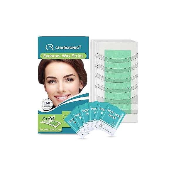 160 Pcs Eyebrow Wax Strips - Waxing Strips, Kit for Shaper and Upper Lip Cheek Face Hair Removal, Traveling At Home Use, Contains 6 Post Wipes, Long-lasting Smoothness