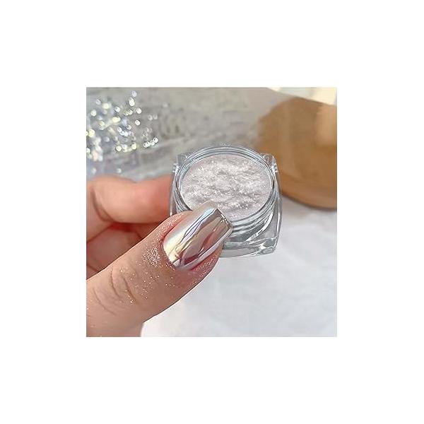 2025 Super Glossy Mirror Effect Nail Powder - White Pearl Chrome Powder, Magic Moonlight Iridescent Pigment for Nails