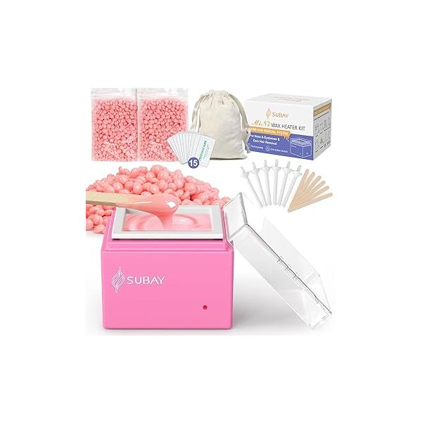 SUBAY Nose Wax Kit, Cordless Mini Warmer for Ear Eyebrow Hair Removal, Waxing Kit Women Men with 100g Beads, 6 Sticks, Applicators, Storage Bag, Rechargeable Machine Face