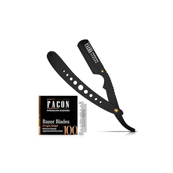 Facón Straight Razors for Men - Professional Barber Edge Razor Kit with 100 Blades, Classic Stainless Steel Barbero Shaver a Smooth & Precise Shave, Premium Men's Shaving