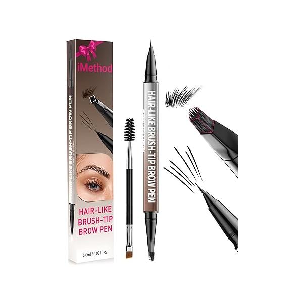 iMethod Eyebrow Pen - Pencil,2-in-1 Eyeliner Dual-Ended Microblading Pencil Long Lasting Waterproof Hair-Like Brow Pencil,with Brush,Eyebrow Pencils for Women,LightBrown