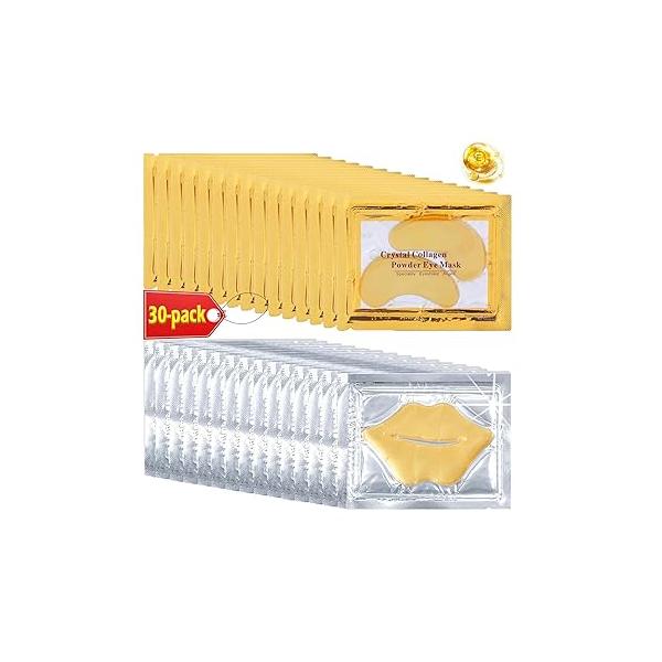 30PCS Lip Masks and Eye Masks,24K Gold Patches for Puffy Eyes Dark Circles,Anti-Aging Collagen Gel Sleeping Mask Under Mask,Birthday Gifts Women,Party Favors