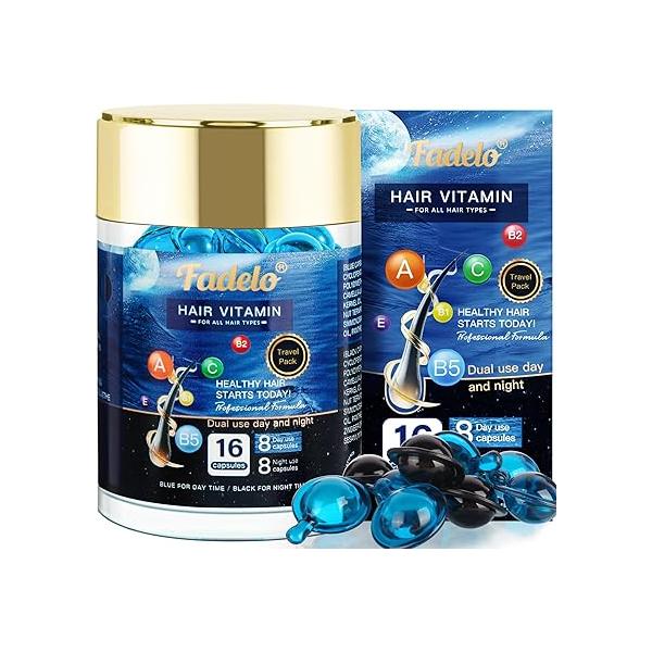 Intensive Hair Treatment Serum with Moroccan Oil and Vitamins A, C, E, B5 for Repair Growth - No Rinse Women & Men 16 Capsules (8 Day/8 Night)