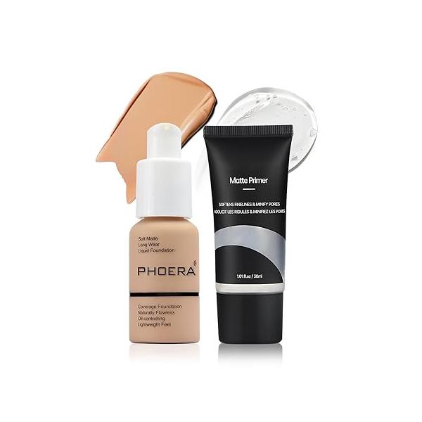 PHOERA Foundation Makeup, Flawless Soft Matte Oil Control Liquid Foundation, Full Coverage Mattle Oil-Control Concealer for Older Women, Great Choice For Gift (#102 Nude)