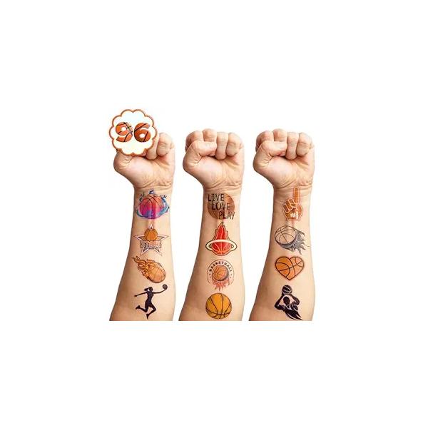 Pre-Cut Basketball Temporary Tattoos - Olympic MVP Sports Game -Themed Stickers for Kids' Birthday Party Supplies, Decorations, Favors, and Prizes Cute Gifts Boys Girls