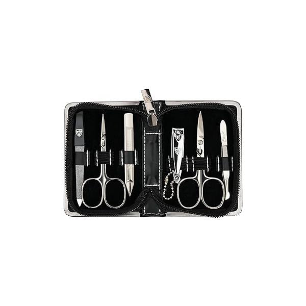 3 Swords Germany - brand quality 6 piece manicure pedicure kit set for professional finger & toe nail care with synthetic leather case Made in colored