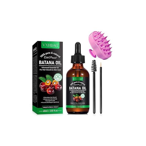 Batana Oil for Hair Growth and Nourishment - Scalp Massager Included, Honduras Pure & Natural Split Ends Elimination, Enhanced Skin Radiance, All Types, 2.02 fl oz