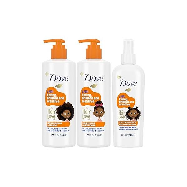 Dove Shampoo and Conditioner Set + Detangler Spray for Kids - Hair Love Collection, Conditioner, Curly Wavy Products (3 Piece Set)