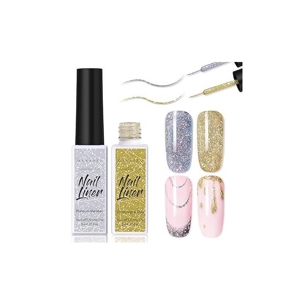 Makartt Gel Nail Polish Liner Set 8ML 2 Colors White and Black for Winter French Art Tips Swirls DIY Manicure Soak Off UV Curing with Thin Brush