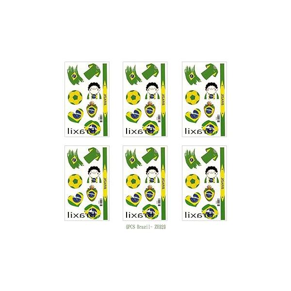 6 Sheets Brazil Flag Temporary Face Tattoos Stickers for Adults And Kids, World Cup Football Match Marathon Games Party