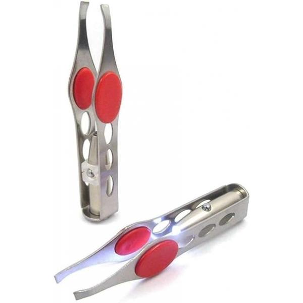 1PC Silver Tweezer With LED Light For Hair Removal Makeup Tool Eyebrow Eyelash Tweezers for Women Facial Hair, Lash Trimmer, Ingrown For,Women's