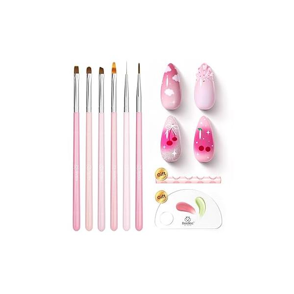 Beetles 3D Nail Art Brushes, Dual-ended Silicone Manicure Tool, Gold Chrome Powder, 15mm Liner Brush, Dotting Tool with Flowers Bowknot Mold, Pearls, for Design Carving Drawing Effect