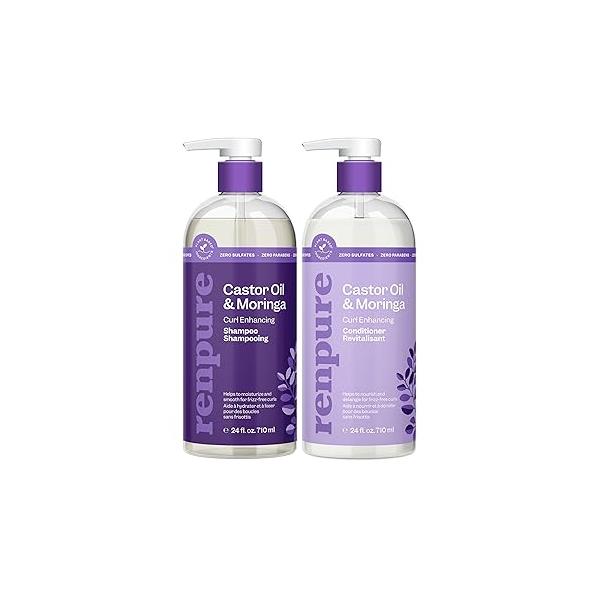 Renpure Castor Oil & Moringa Shampoo Conditioner Set, Plant-Based - Curl Enhancing Moisturized, Manageable Frizz-Free Curls Seed Wavy to Curly Hair-24 Fl Oz each,2 Pack