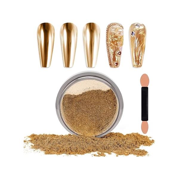 Laza Chrome Nail Powder Mirror Effect Metallic Dust Holographic Glitter Glazed Manicure Decoration Reflective Pigment for DIY Gel Polish Art, Resin Craft, Gifts - Gold