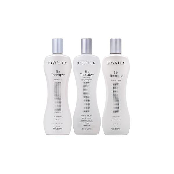 BioSilk 3-Piece Silk Therapy Shampoo, Conditioner & Serum Kit, Haircare For Incredible Shine, Sulfate, Paraben, Cruelty-Free, 12 Oz (3 Products)