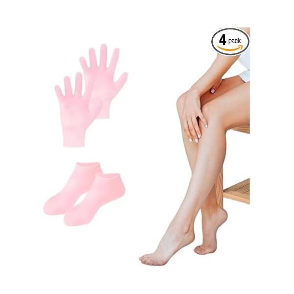 Silicone Moisturizing Glove Socks Set (1+1 Pair), Anti Slip Soft Material, Women Spa for Foot Hand Softening