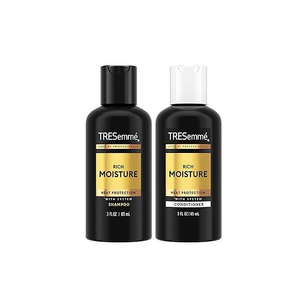 TRESemmé Travel Shampoo & Conditioner, Rich Moisture - Moisturizing Hair Care with Hyaluronic Acid, Paraben-Free, 3 Oz Ea