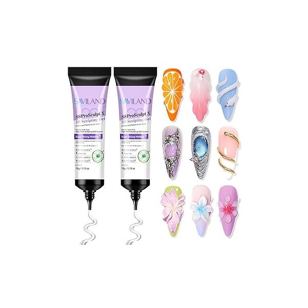 SAVILAND SSPro X 3D Nail Gel: 30g Super Strong Molding No Wipe Clear Sculpting Gel for Art Sculpture Drawing Painting Carving Decoration Rhinestone Glue Home Salon Manicure DIY