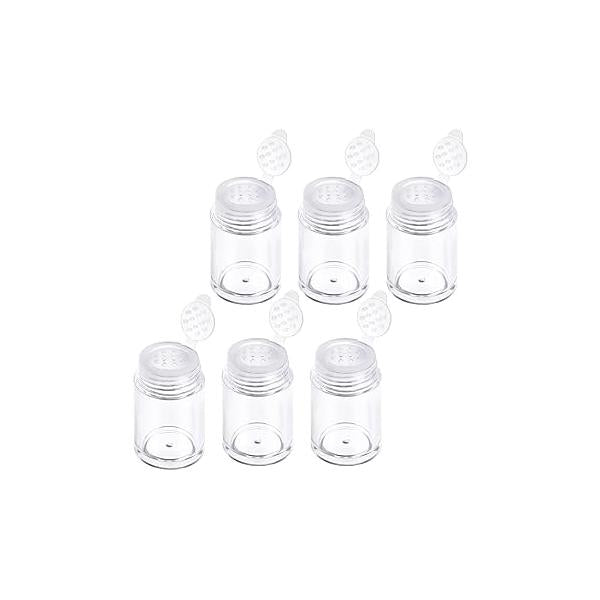 6 Pcs Clear Plastic Loose Powder Bottle Glitter Baby Container with 12 Holes Sifter and Lids Containers 10 ml Travel