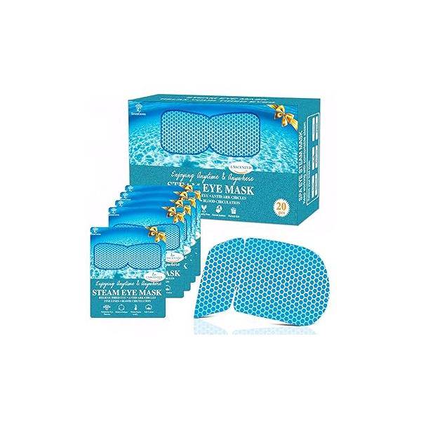 20 Packs Unscented Self Heating Warm Steam Eye Masks for Dry Eyes, Fatigue Relief & Puffy Moist Compress Pads Sleeping, Spa Relaxation, Disposable Mask,Gifts Women