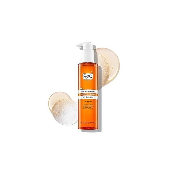 RoC Multi Correxion Revive + Glow Gel Facial Cleanser With Vitamin C, & Glycolic Acid, Paraben-Free, Sulfate-Free Skin Care, 6 Ounces