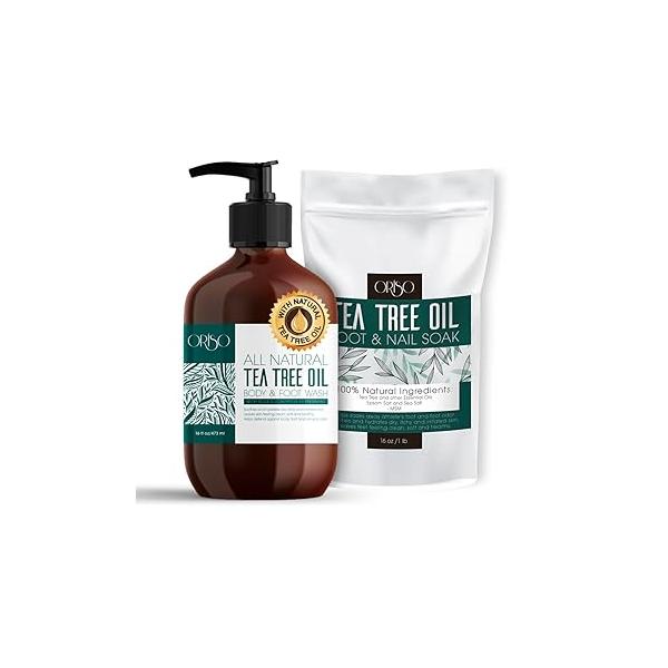 Tea Tree Oil Body Wash and Foot Soak - Athletes Treatment for Cracked Dry Feet Stubborn Odor Softens Calluses Better Toe Nail Health